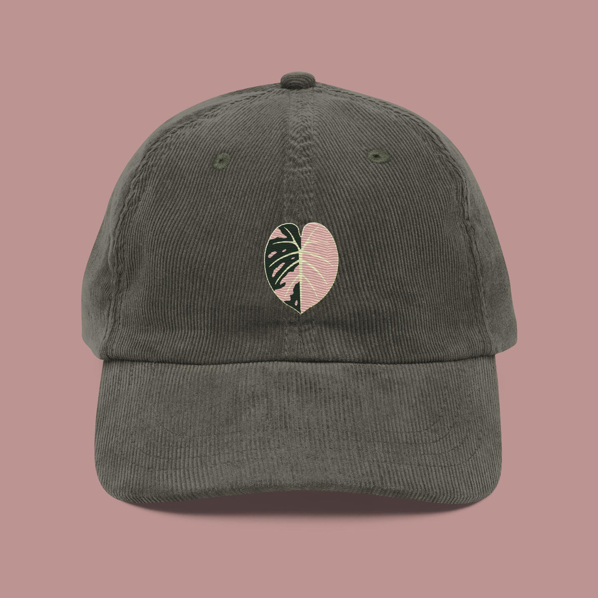 Green Corduroy Cap with Pink Embroidery Street Scene Hat! — Street Scene main image 2